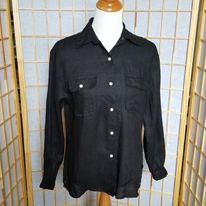 Talbots 100% Linen Button Down Shirt Black Size 6